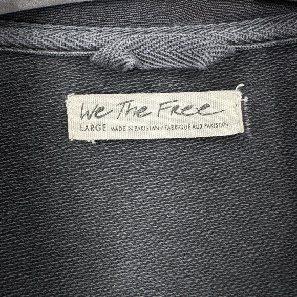 Free People Cropped Shacket L Gray Cotton Oversized Grunge Distressed Leisure - Picture 9 of 11